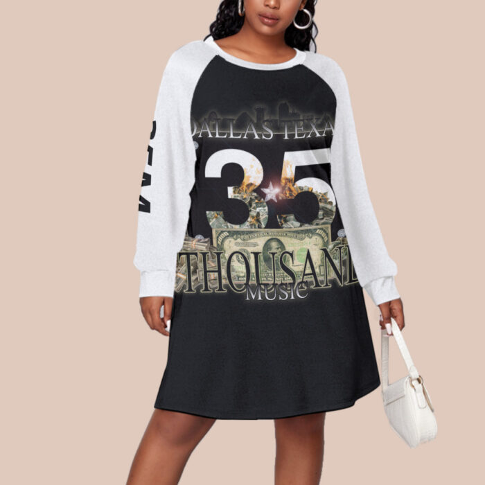 Women's Dress With Raglan Sleeve(Plus Size) - 35M - BLK - Image 2