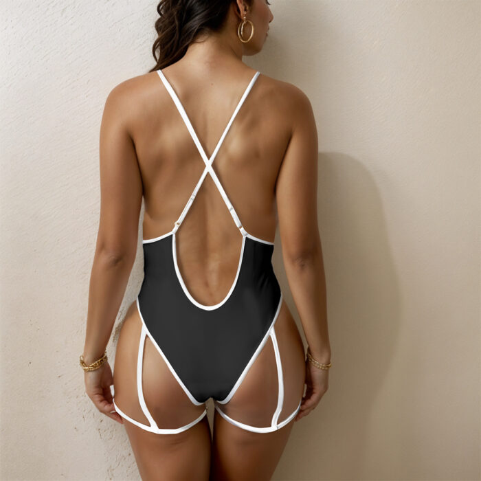 Sexy Tie One-Piece Swimsuit - 2GS - TIGER - Image 2