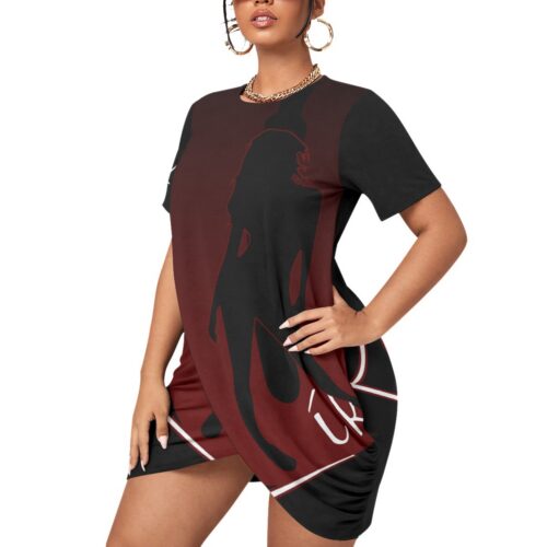 Stacked Hem Dress With Short Sleeve（Plus Size) - 2GS - ULIKE - BLK