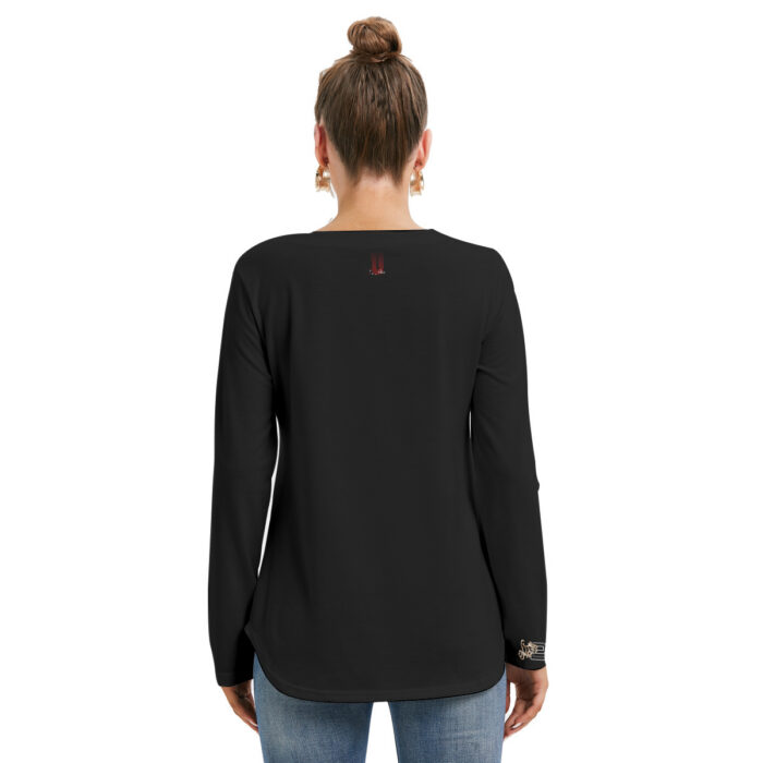 Women's Long Sleeve Neckline Tie Sweatshirt - 2GS - BLK - Image 4