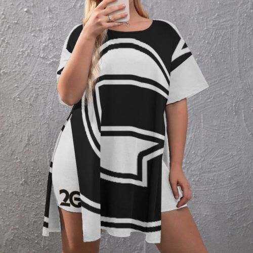 Drop-Shoulder T-Shirt with Side Split and Shorts (Plus Size) - 2GS - WHT