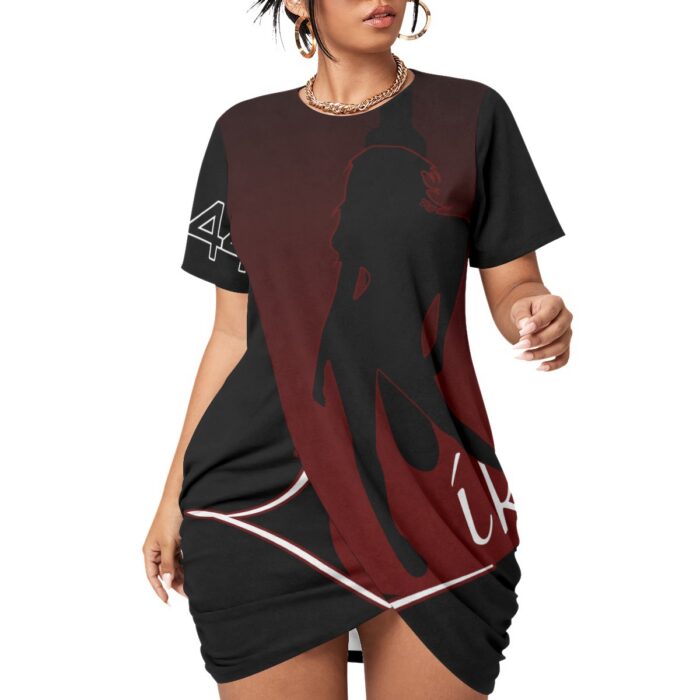 Stacked Hem Dress With Short Sleeve（Plus Size) - 2GS - ULIKE - BLK - Image 2
