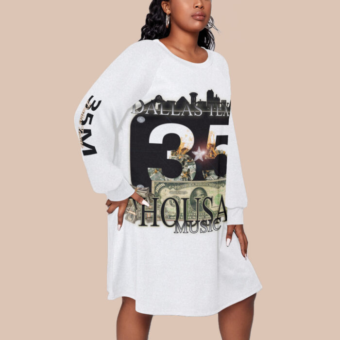 Women's Dress With Raglan Sleeve(Plus Size) - 35M - WHT - Image 3