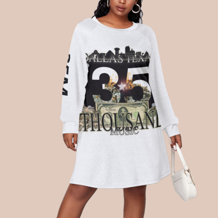 Women's Dress With Raglan Sleeve(Plus Size) - 35M - WHT - Image 2