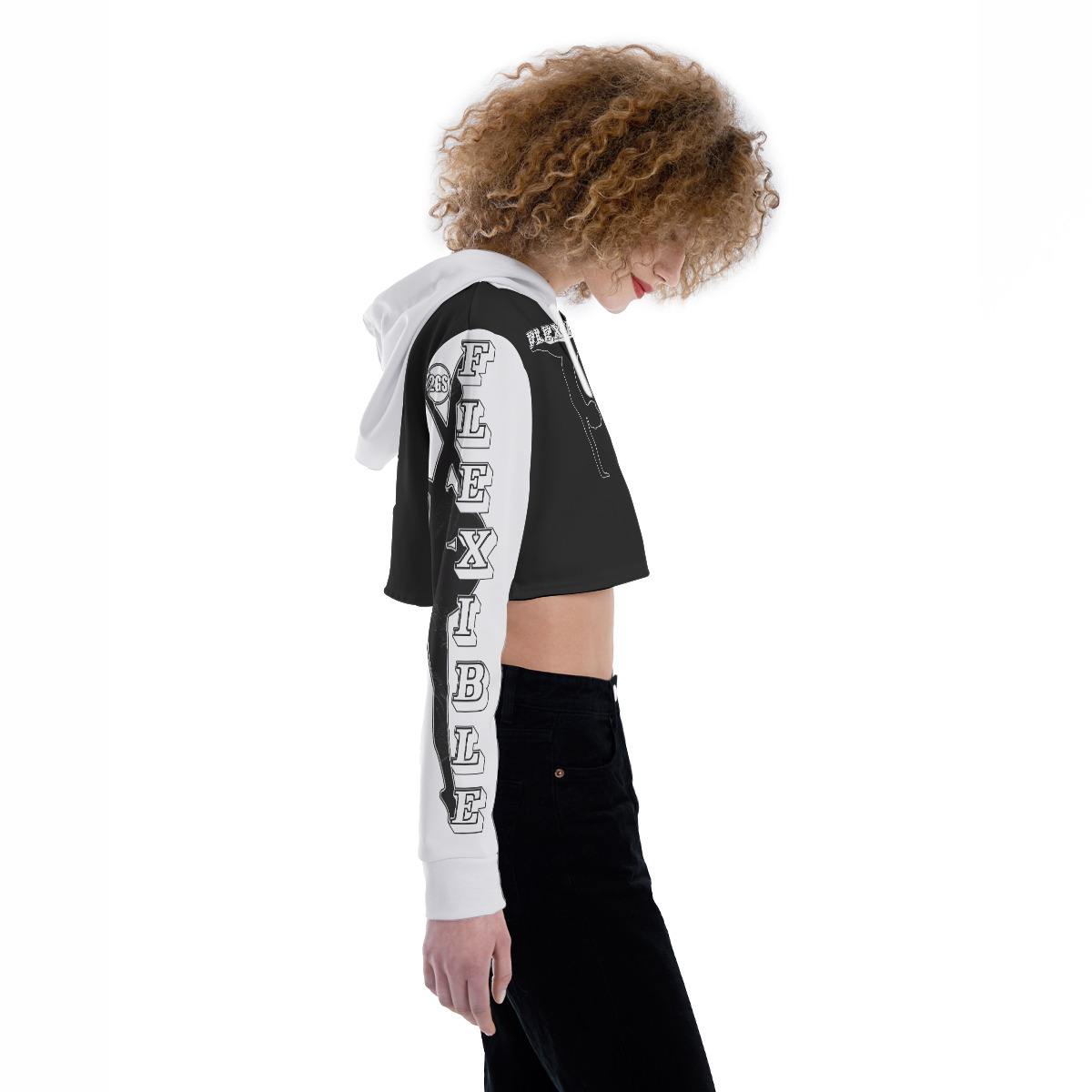 Crop Top Hoodie (2GS-FLEXIBLE) BLK/WHT - Image 3