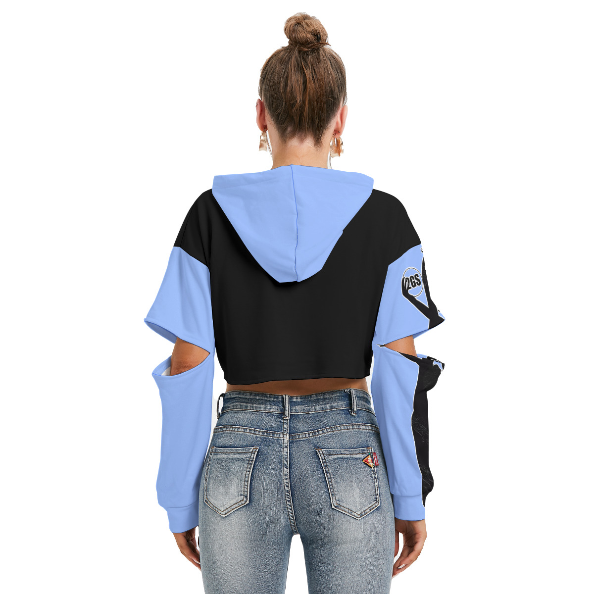 Heavy Fleece Hoodie With Hollow Out Sleeve (2GS-FLEXIBLE) NAVY/CAROLINA - Image 4