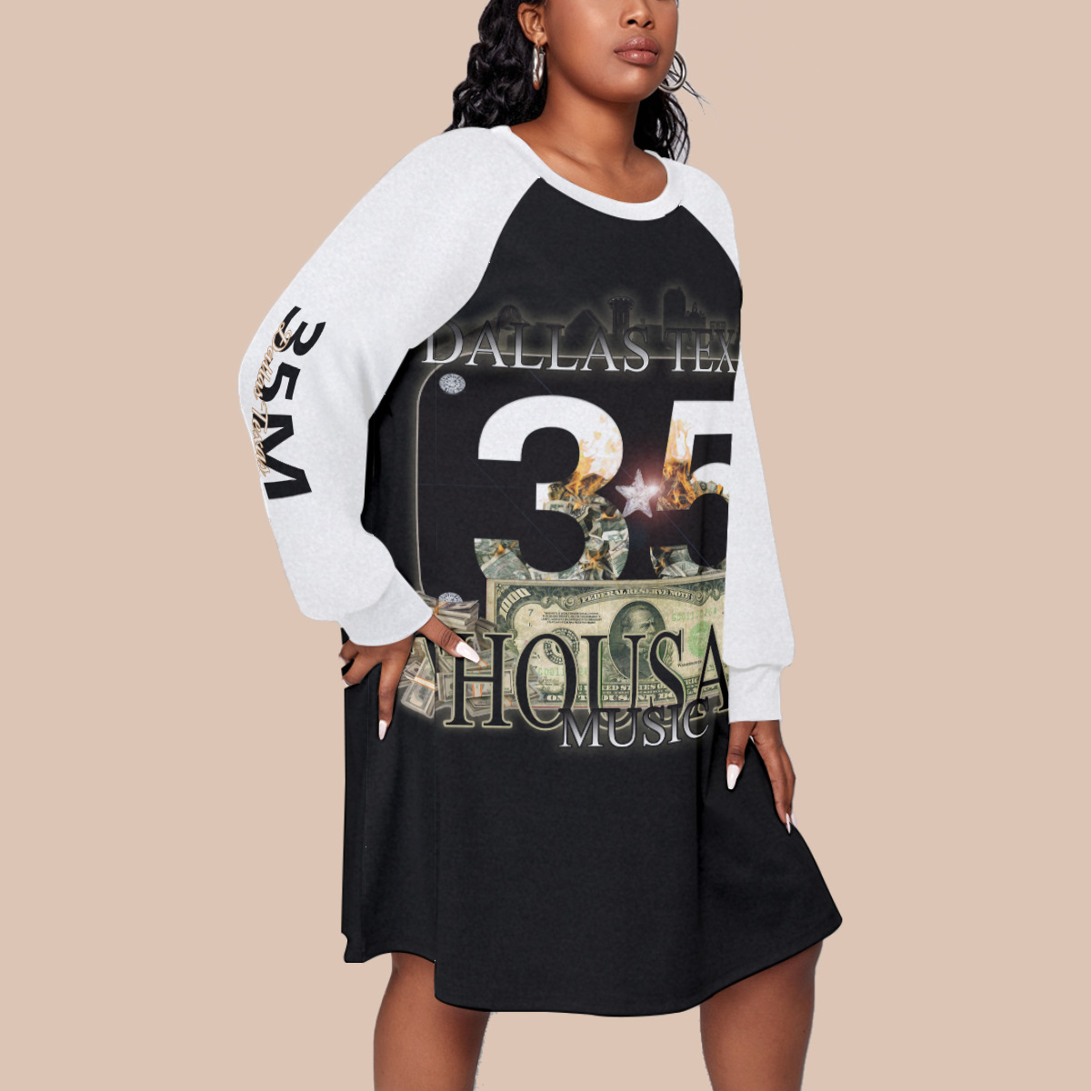 Dress With Raglan Sleeve(Plus Size) (35M) BLK/WHT - Image 3