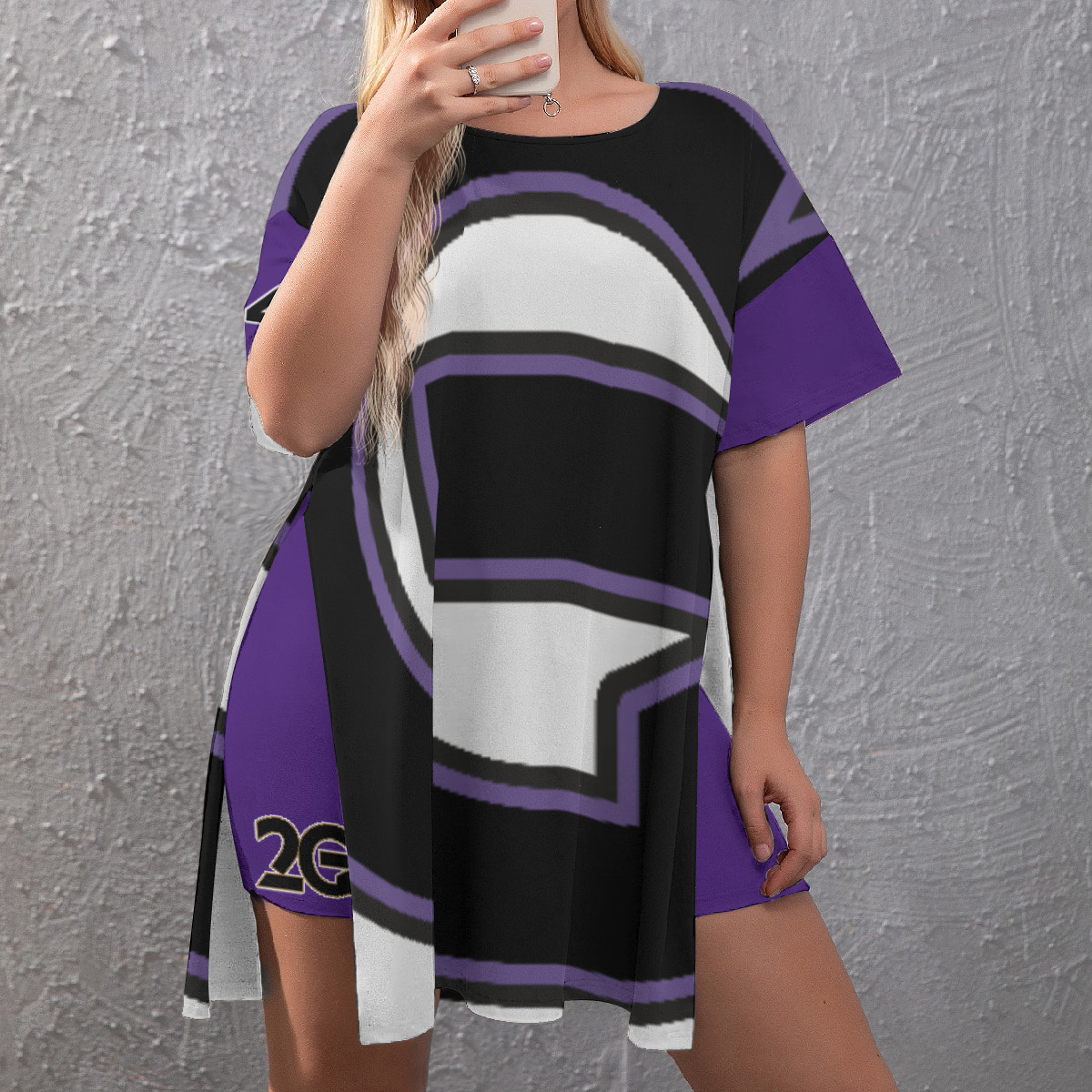 Drop-Shoulder T-Shirt with Side Split and Shorts (Plus Size) (2GS) PURP - Image 2