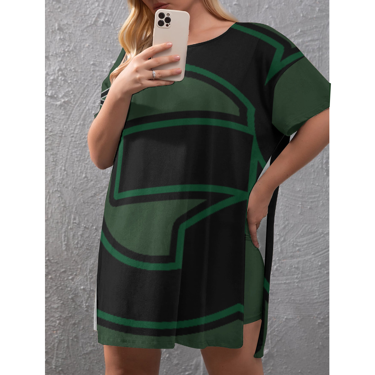 Drop-Shoulder T-Shirt with Side Split and Shorts (Plus Size) (2GS) FOREST - Image 4