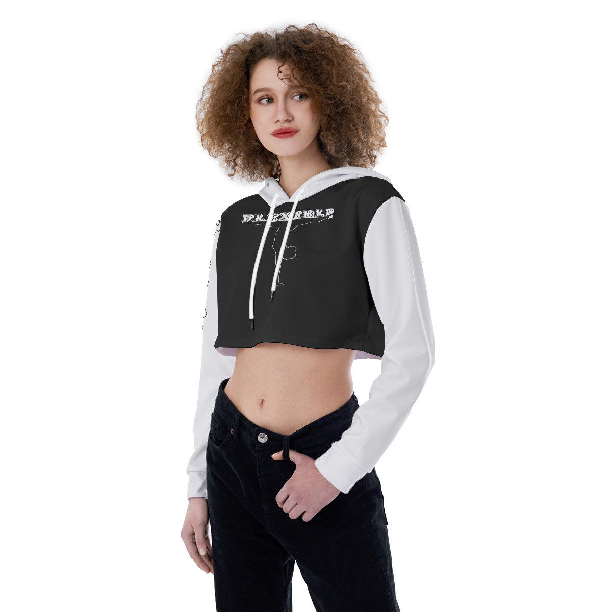 Crop Top Hoodie (2GS-FLEXIBLE) BLK/WHT - Image 2
