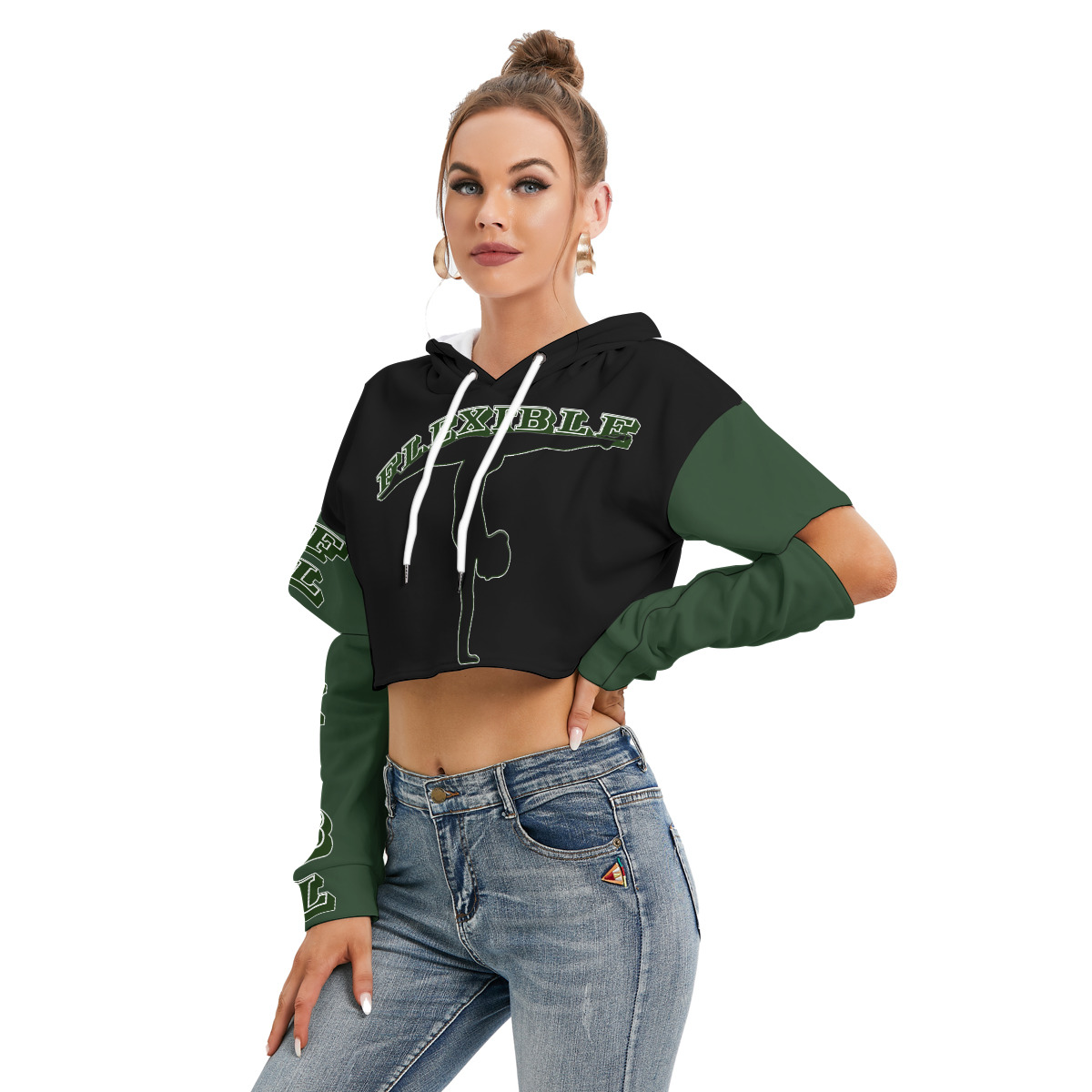 Heavy Fleece Hoodie With Hollow Out Sleeve (2GS-FLEXIBLE) FOREST/BLK - Image 3