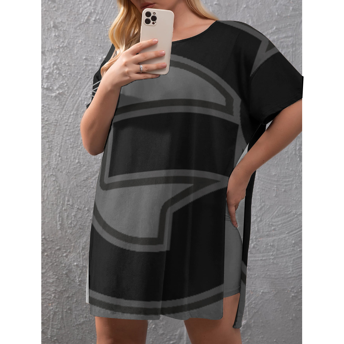 Drop-Shoulder T-Shirt with Side Split and Shorts (Plus Size) (2GS) GRY - Image 4