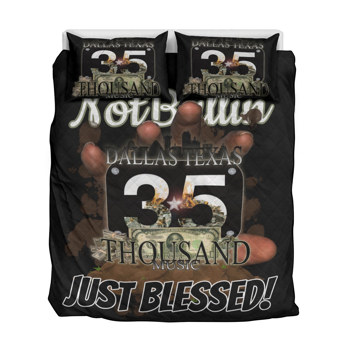 Quilt & Pillow Cases With Edge-wrapping Strips (35M-BLESSED) BLK - Image 2