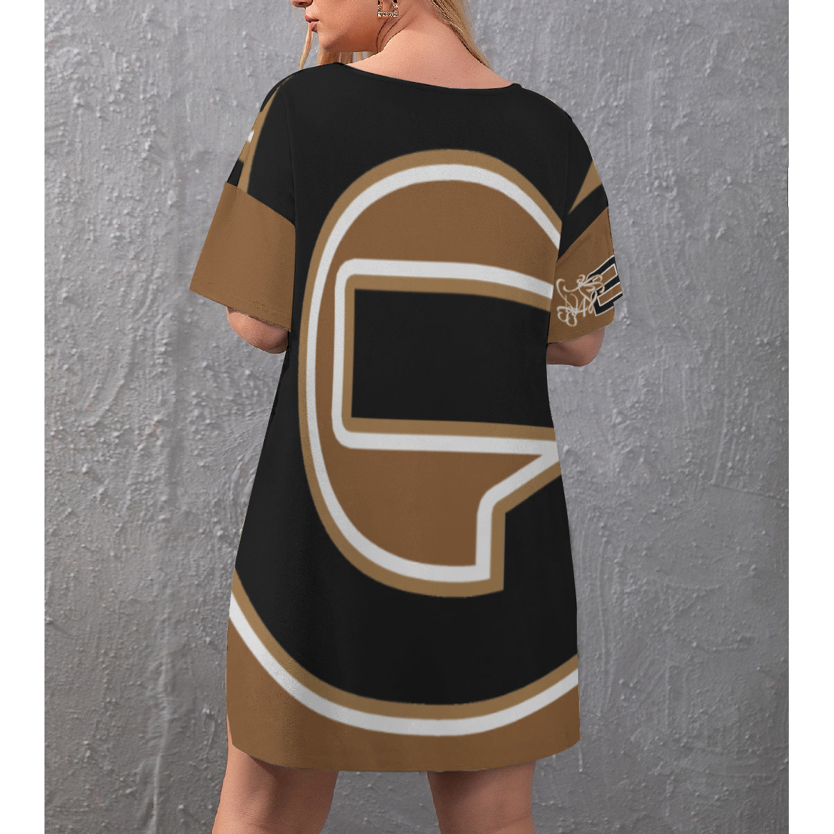 Drop-Shoulder T-Shirt with Side Split and Shorts (Plus Size) (2GS) BRWN - Image 2