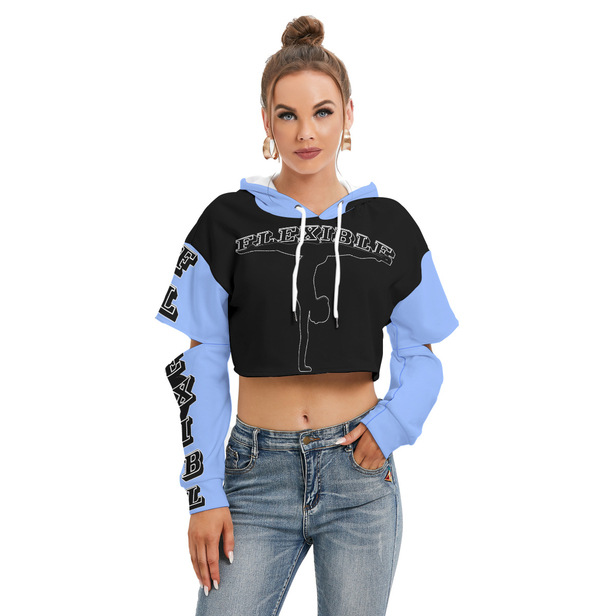 Heavy Fleece Hoodie With Hollow Out Sleeve (2GS-FLEXIBLE) NAVY/CAROLINA