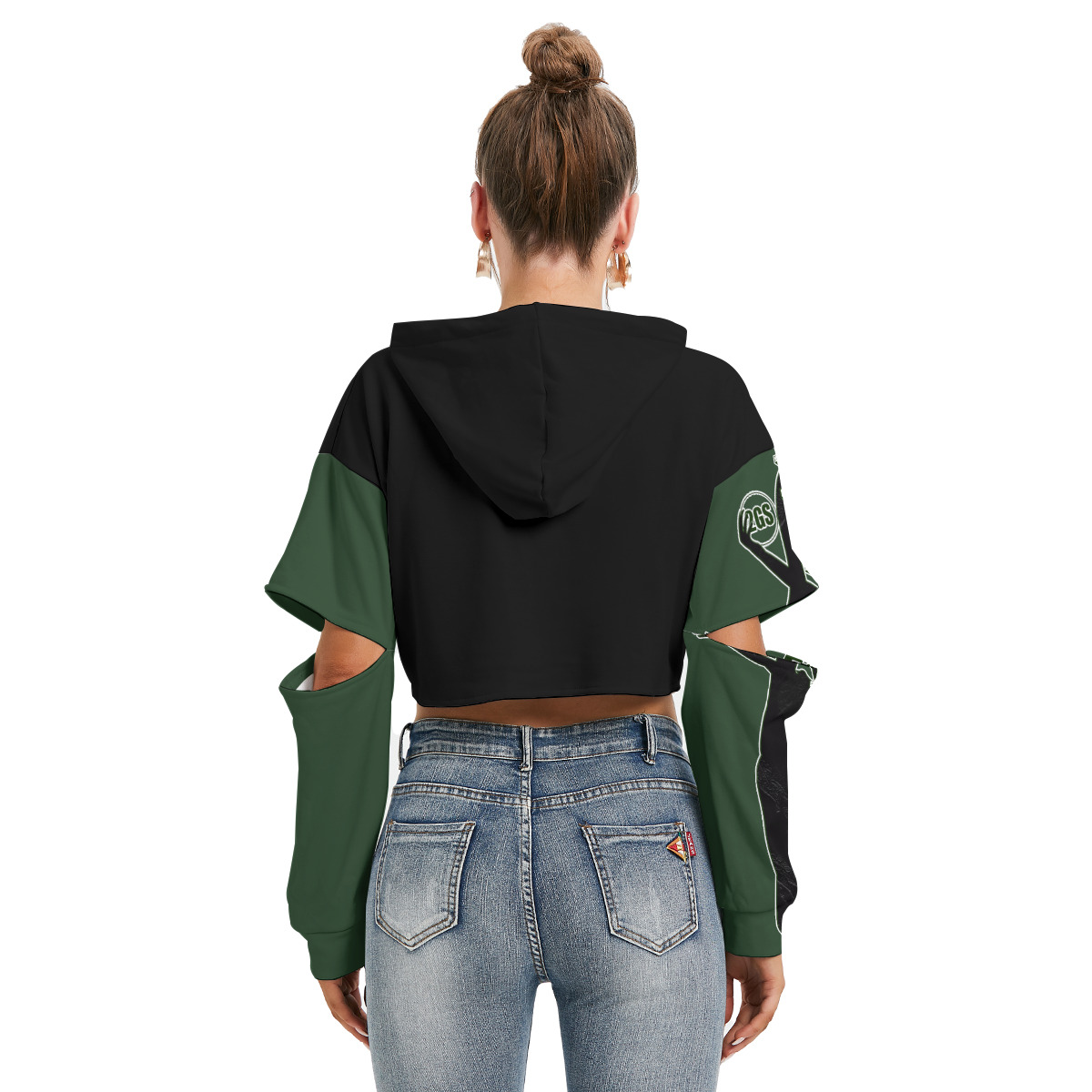 Heavy Fleece Hoodie With Hollow Out Sleeve (2GS-FLEXIBLE) FOREST/BLK - Image 4