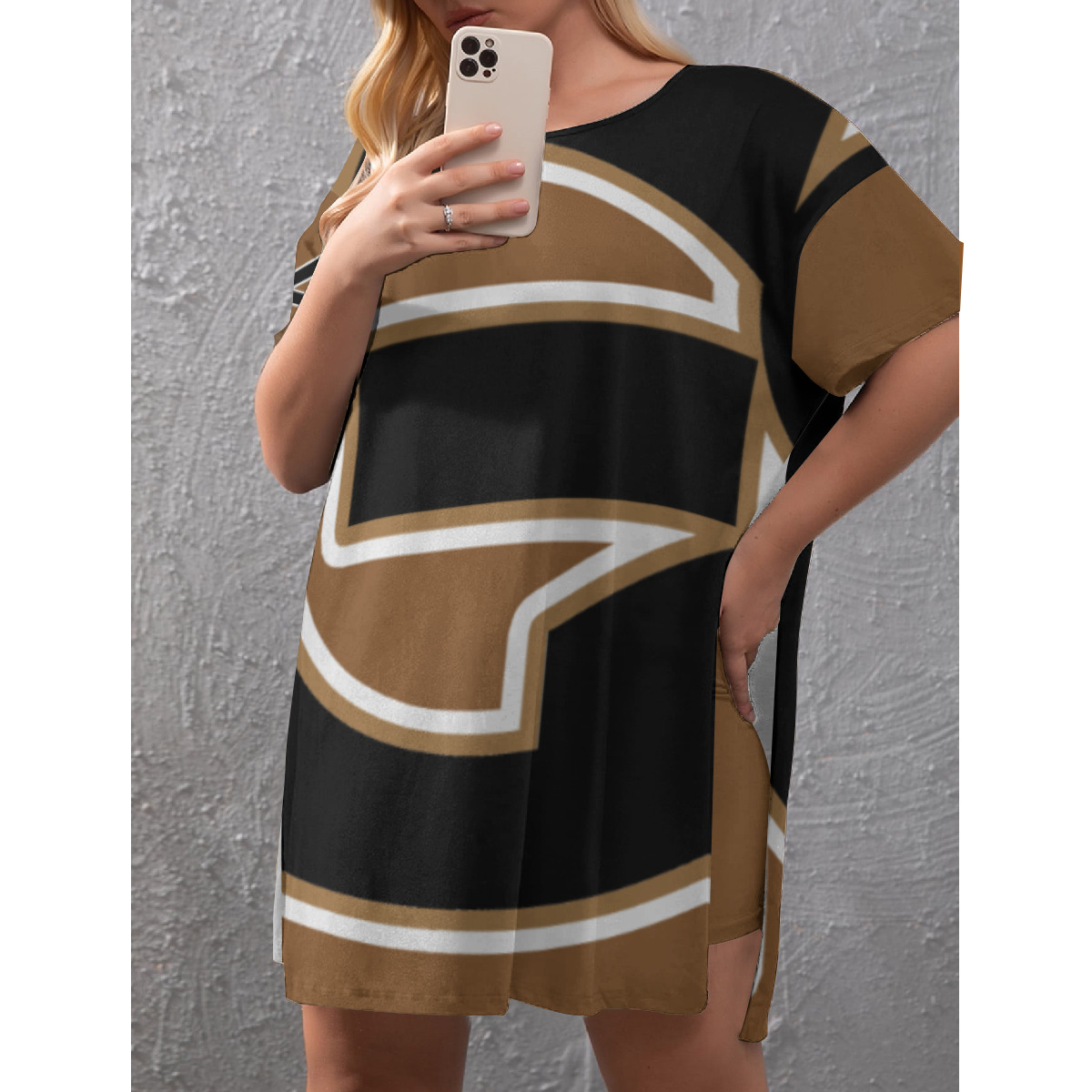 Drop-Shoulder T-Shirt with Side Split and Shorts (Plus Size) (2GS) BRWN - Image 4