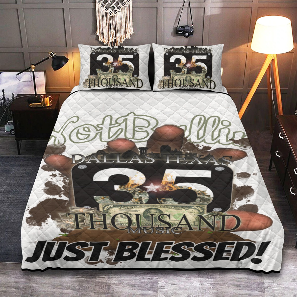 Quilt & Pillow Cases With Edge-wrapping Strips (35M-BLESSED) WHT