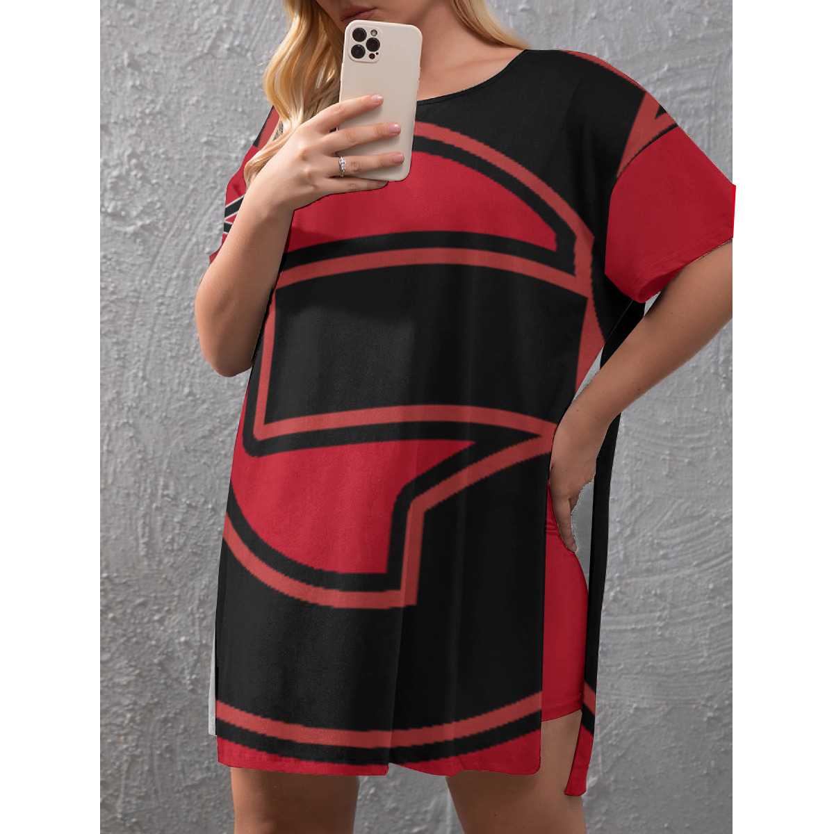 Drop-Shoulder T-Shirt with Side Split and Shorts (Plus Size) (2GS) RD - Image 4