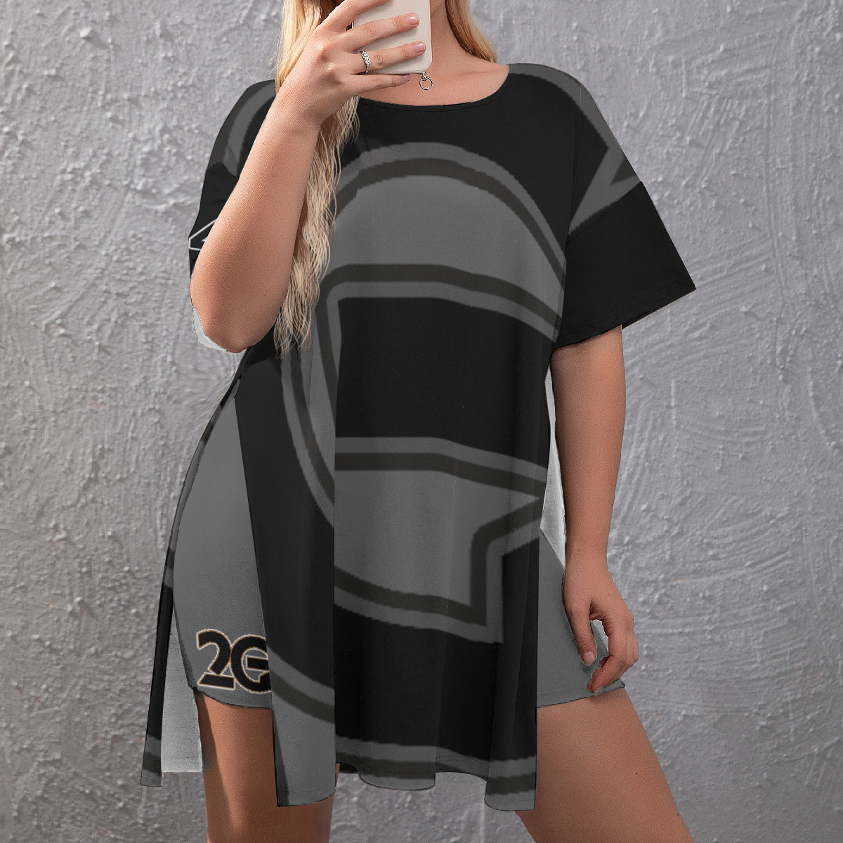 Drop-Shoulder T-Shirt with Side Split and Shorts (Plus Size) (2GS) GRY