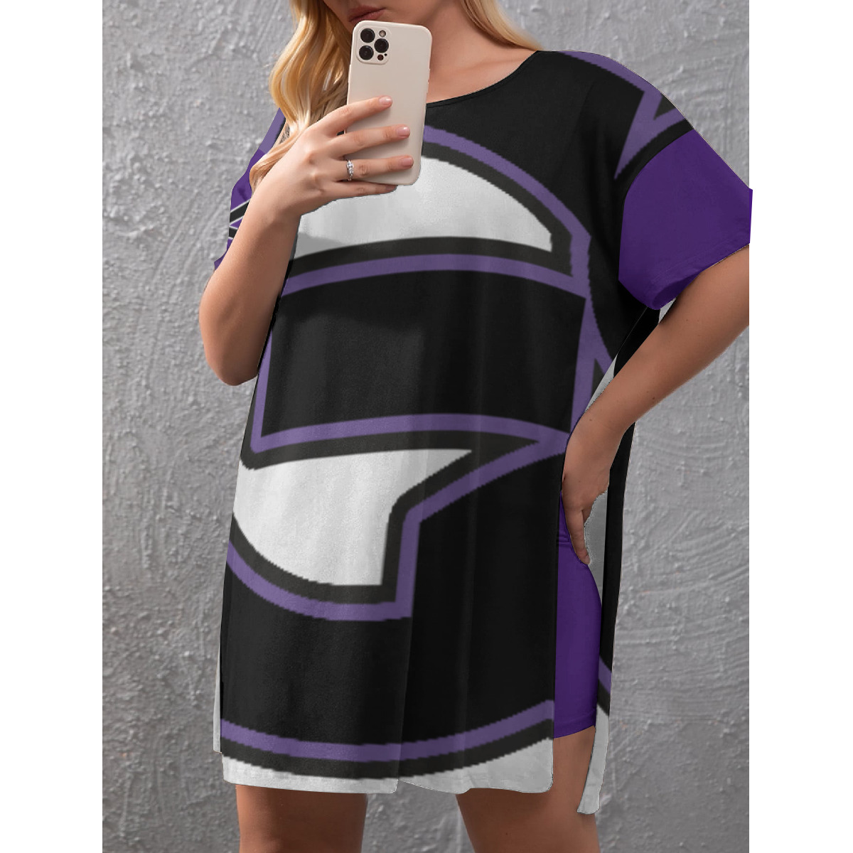 Drop-Shoulder T-Shirt with Side Split and Shorts (Plus Size) (2GS) PURP - Image 4