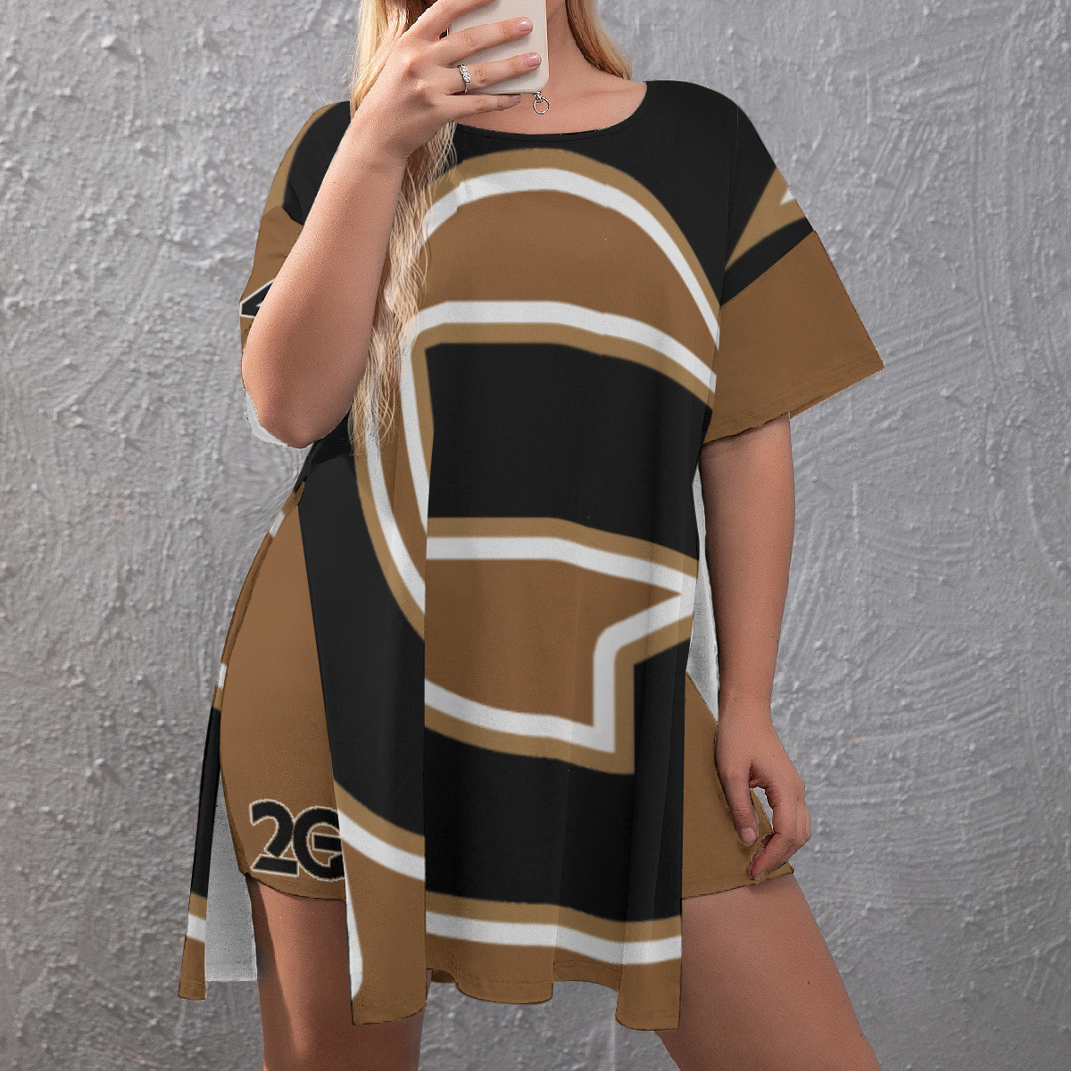 Drop-Shoulder T-Shirt with Side Split and Shorts (Plus Size) (2GS) BRWN