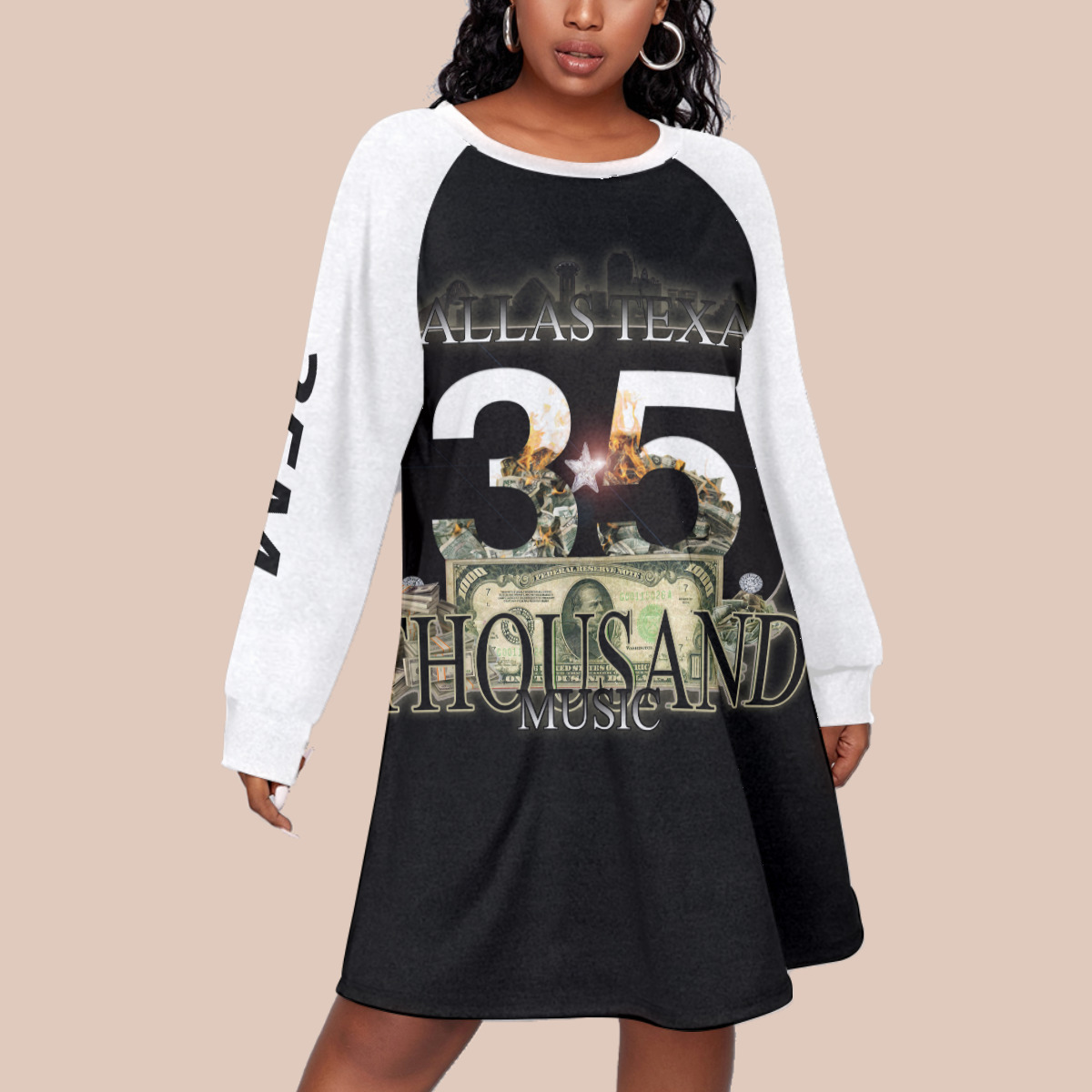 Dress With Raglan Sleeve(Plus Size) (35M) BLK/WHT