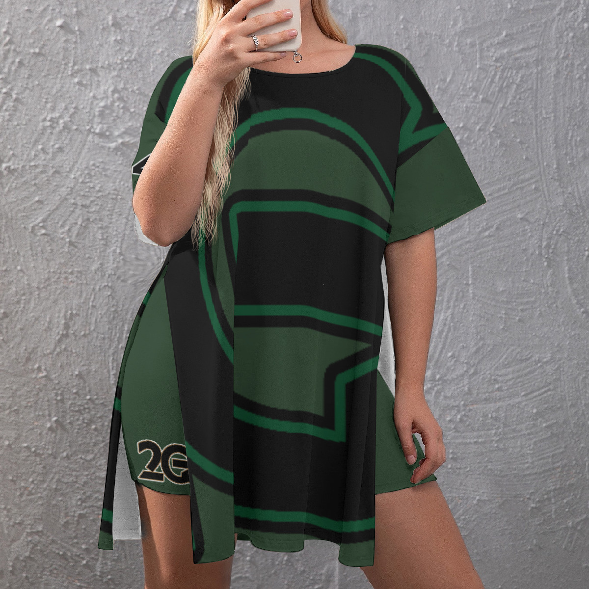 Drop-Shoulder T-Shirt with Side Split and Shorts (Plus Size) (2GS) FOREST - Image 2