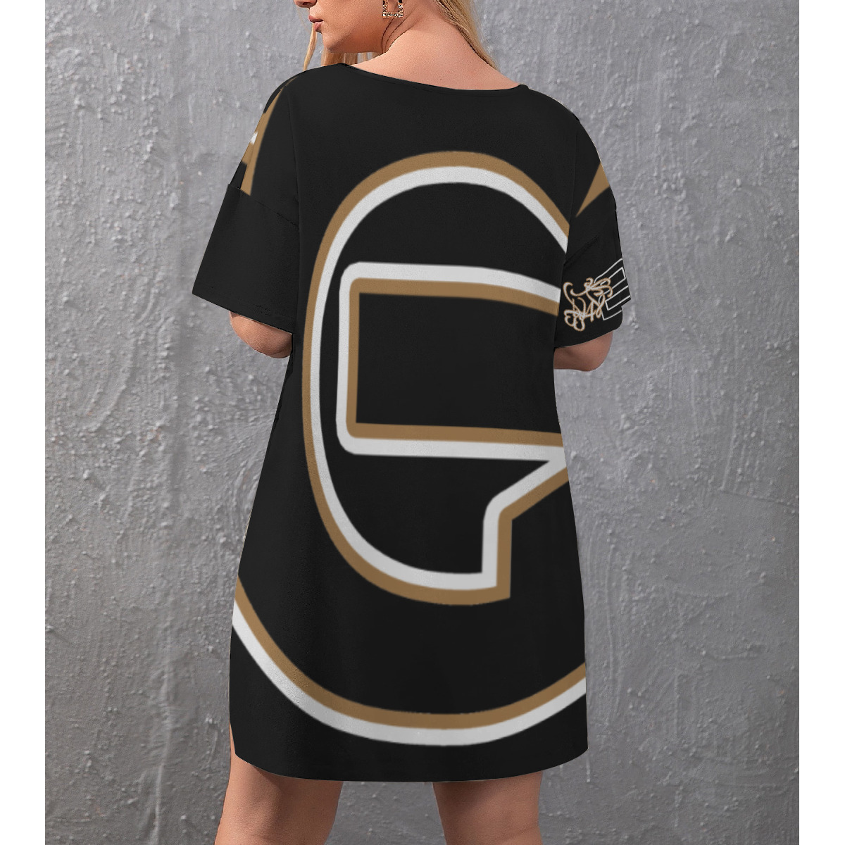 Drop-Shoulder T-Shirt with Side Split and Shorts (Plus Size) (2GS)BLK - Image 2