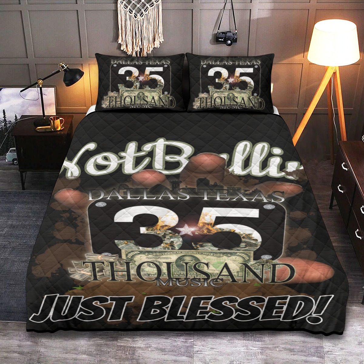 Quilt & Pillow Cases With Edge-wrapping Strips (35M-BLESSED) BLK