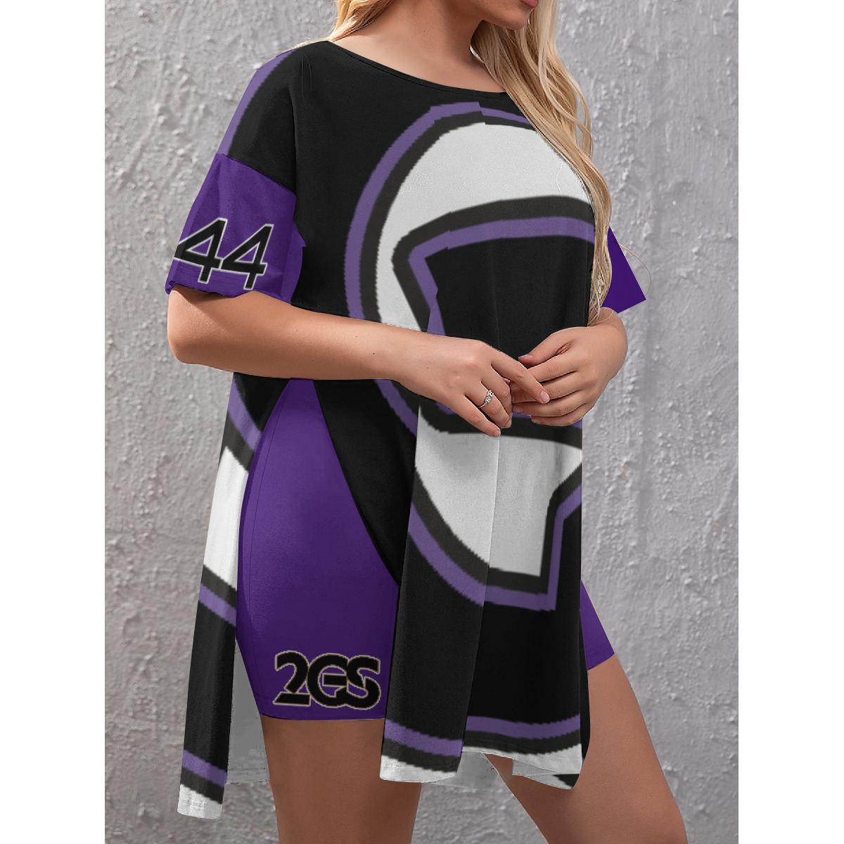 Drop-Shoulder T-Shirt with Side Split and Shorts (Plus Size) (2GS) PURP