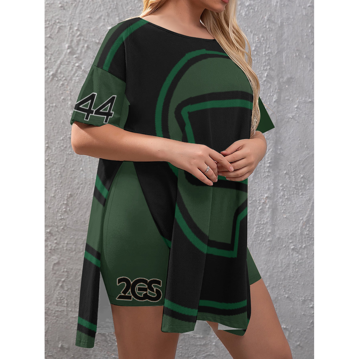 Drop-Shoulder T-Shirt with Side Split and Shorts (Plus Size) (2GS) FOREST