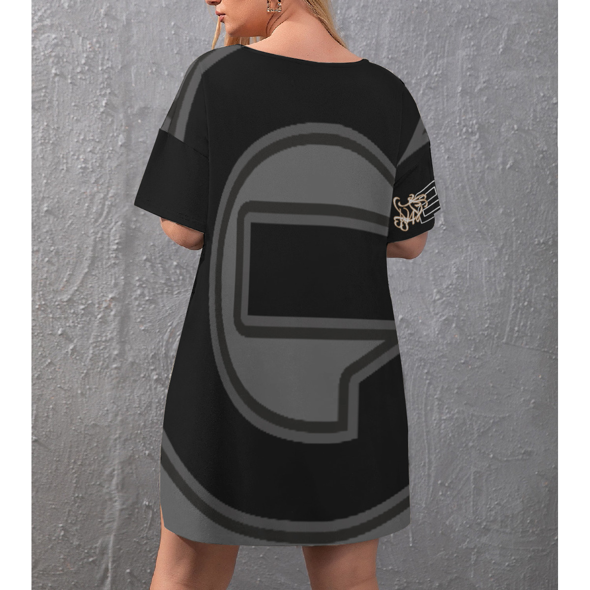 Drop-Shoulder T-Shirt with Side Split and Shorts (Plus Size) (2GS) GRY - Image 2