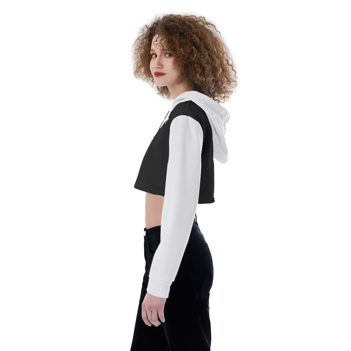 Crop Top Hoodie (2GS-FLEXIBLE) BLK/WHT - Image 4