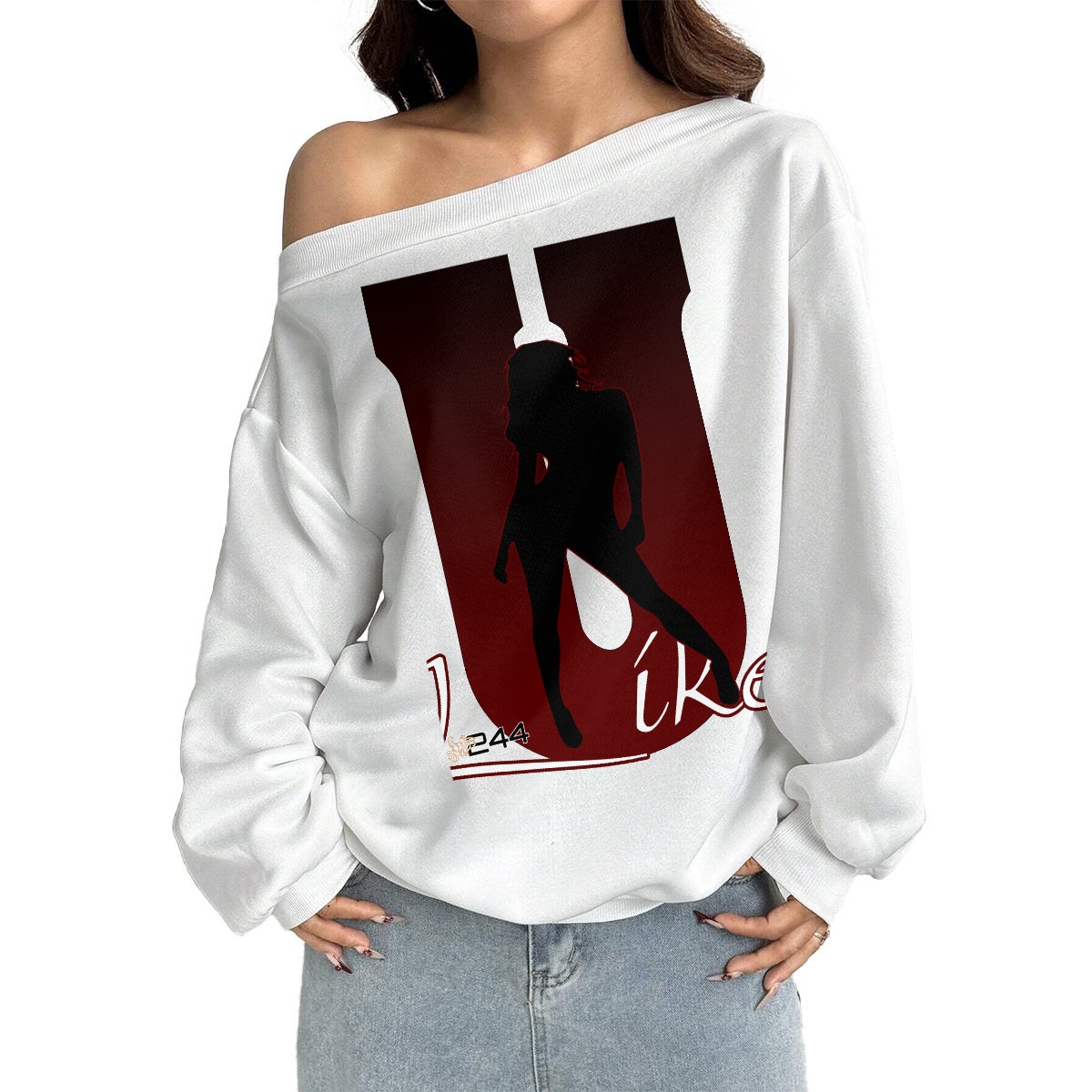 Off-Shoulder Sweatshirt with Micro-Fleece Lining|DTF (2GS-ULIKE)