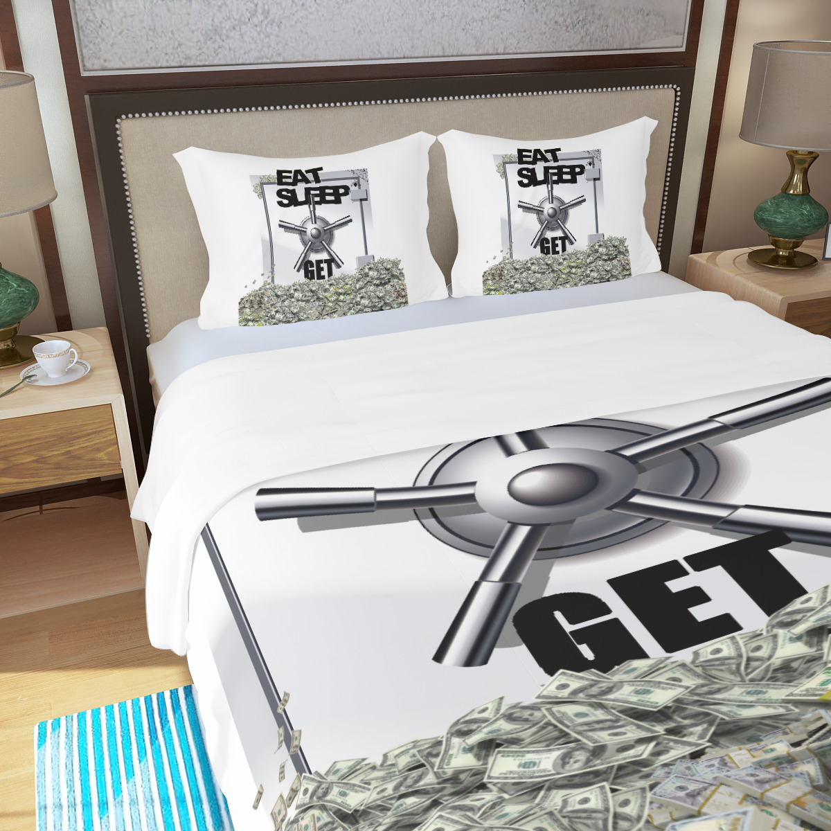 Three Piece Duvet Bedding Set - 2GS (MONEY) WHT