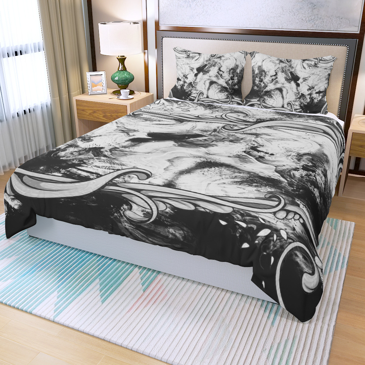 Three Piece Duvet Bedding Set - 2GS (B/W)