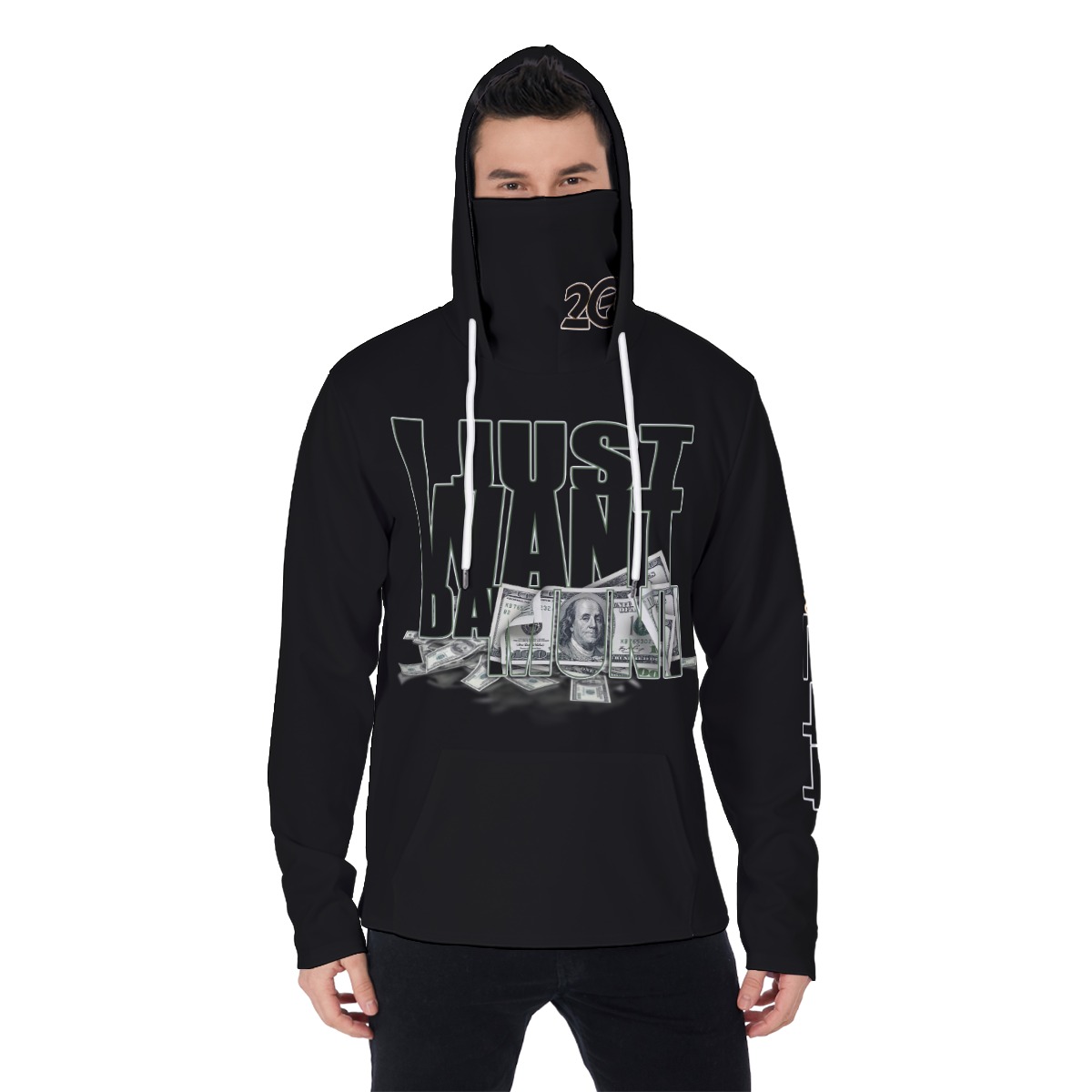 Men's Heavy Fleece Hoodie With Mask - MONEY BLK
