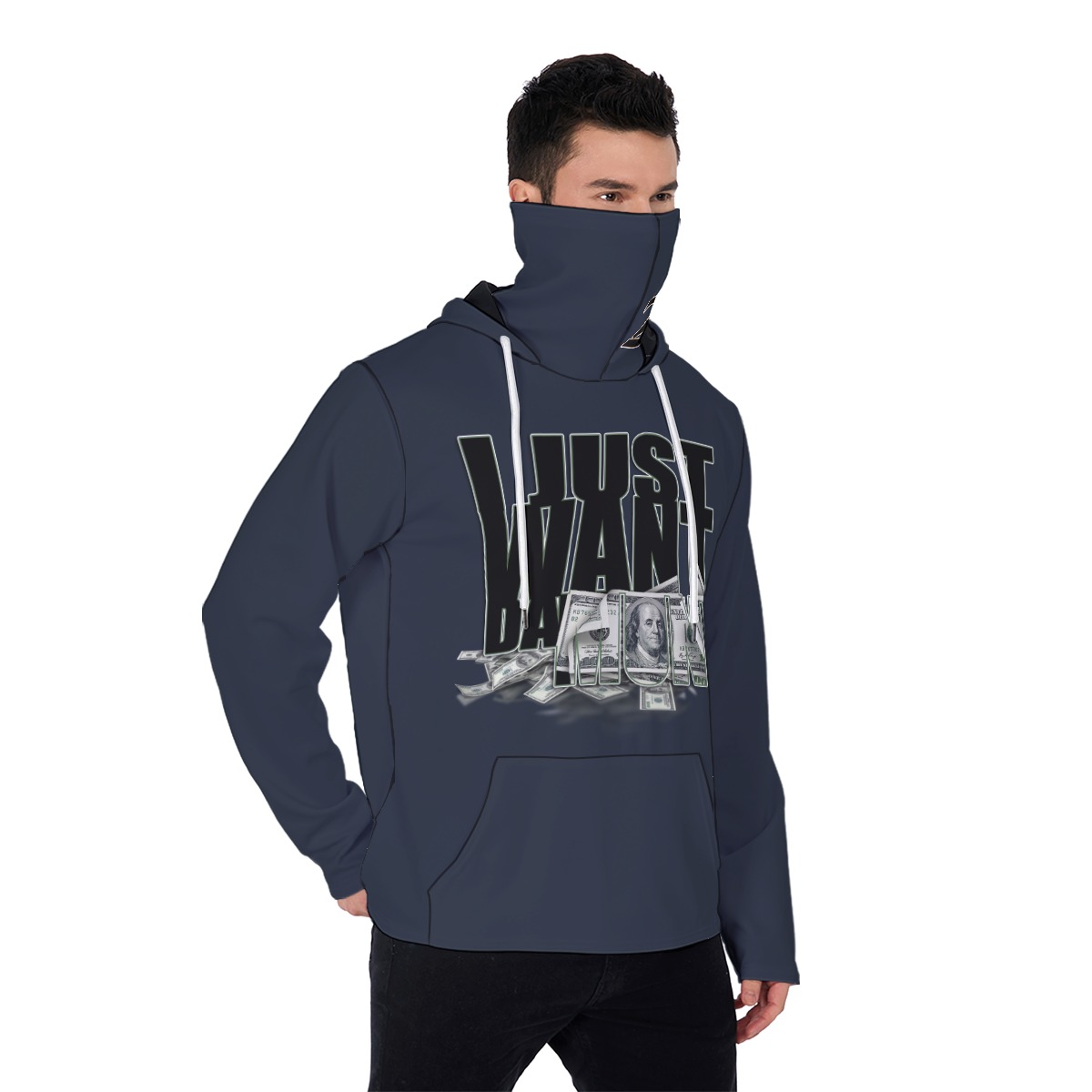 Men's Heavy Fleece Hoodie With Mask - MONEY NV - Image 2