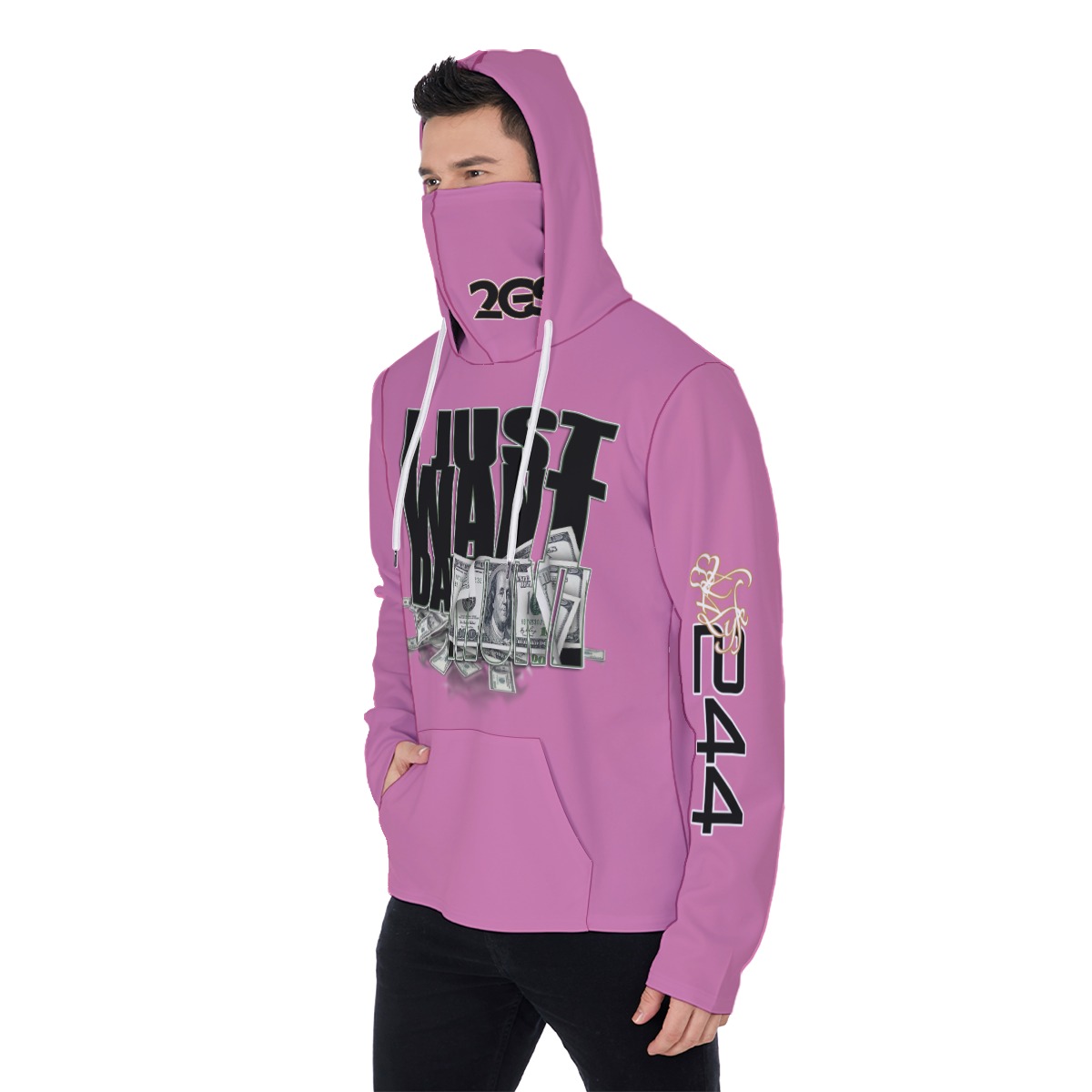 Men's Heavy Fleece Hoodie With Mask - MONEY PNK - Image 3