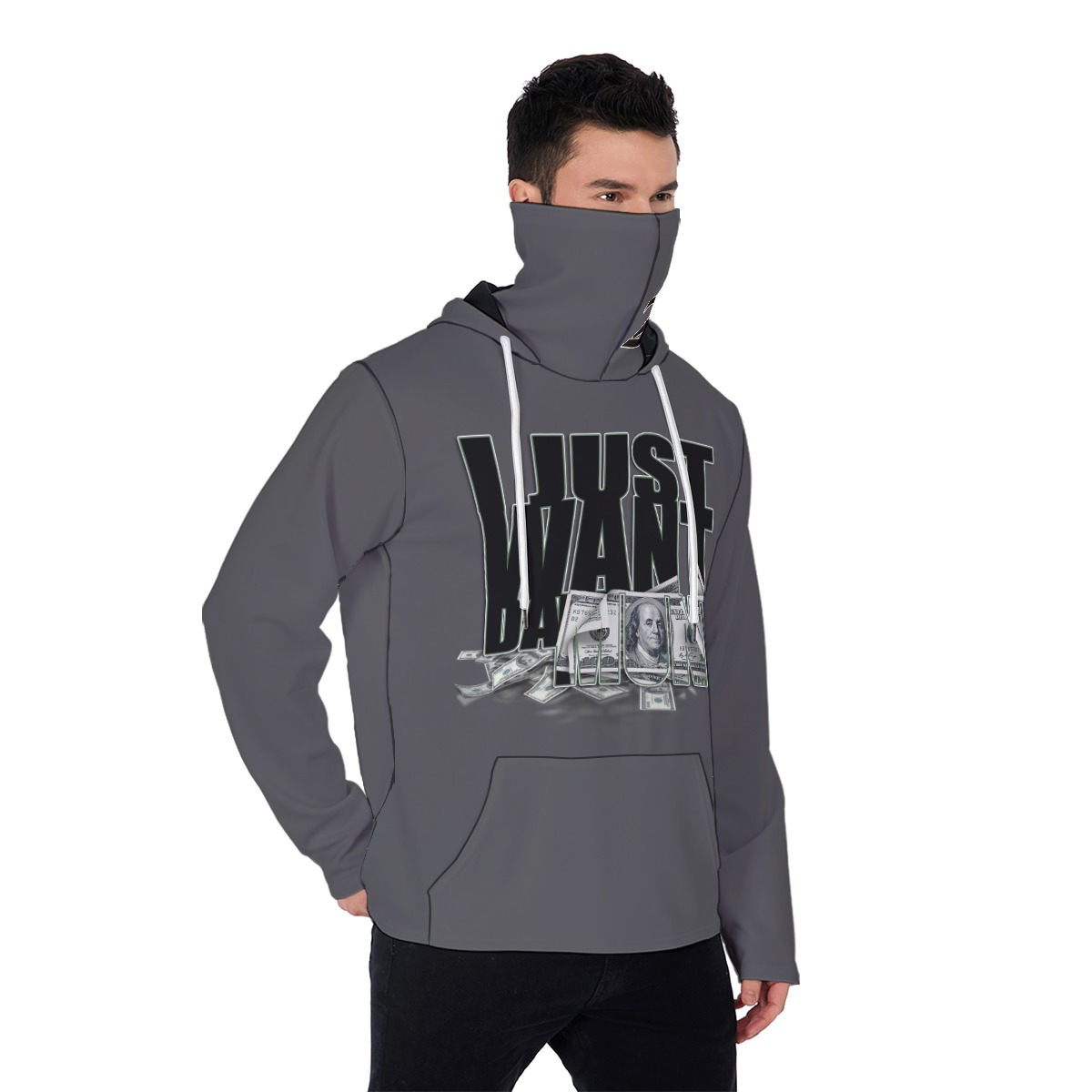 Men's Heavy Fleece Hoodie With Mask - MONEY GRY - Image 2
