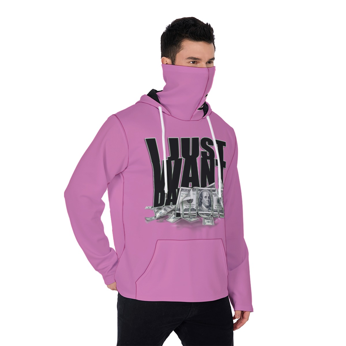 Men's Heavy Fleece Hoodie With Mask - MONEY PNK - Image 2