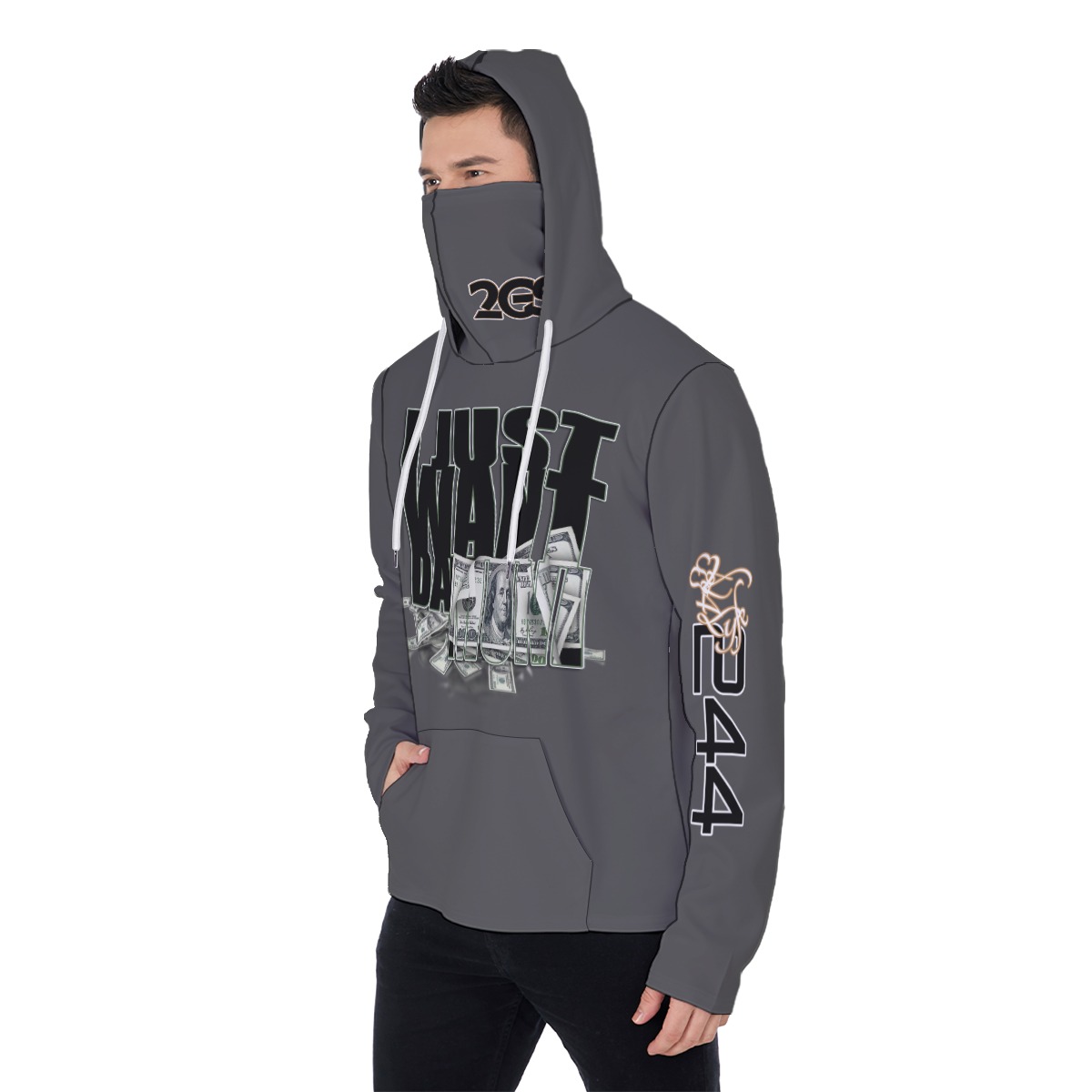 Men's Heavy Fleece Hoodie With Mask - MONEY GRY - Image 3