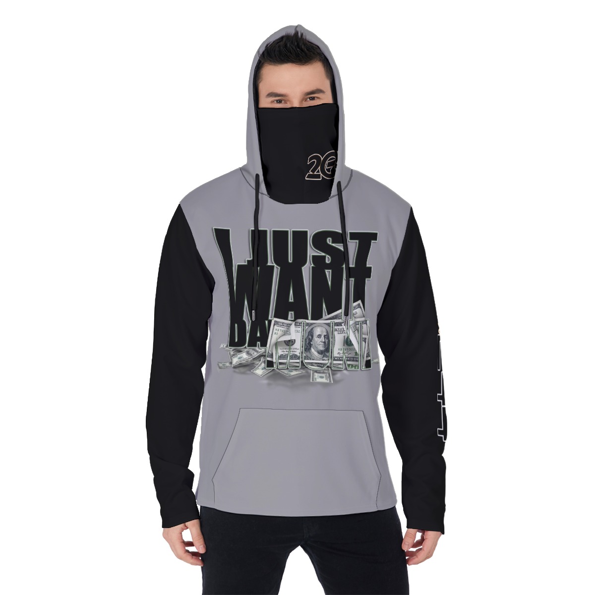 Men's Heavy Fleece Hoodie With Mask - MONEY GRY/BLK