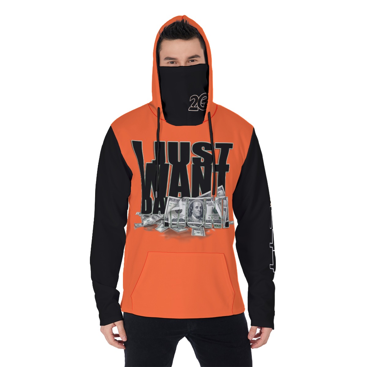 Men's Heavy Fleece Hoodie With Mask - MONEY ORG/BLK