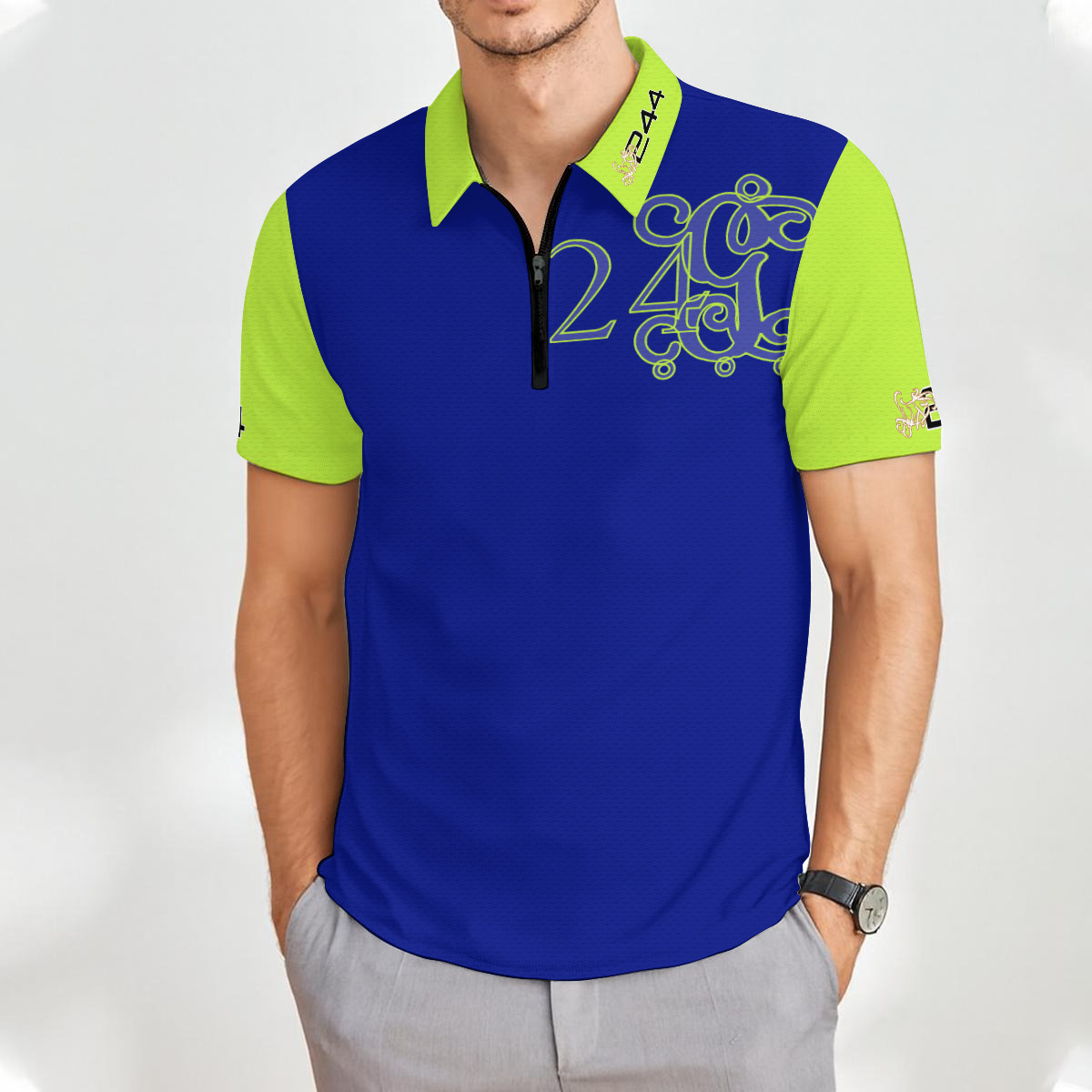 414AA9Men’s Short Sleeve Polo Shirt with Zipper - 2GS SAFETY BLU/GRN