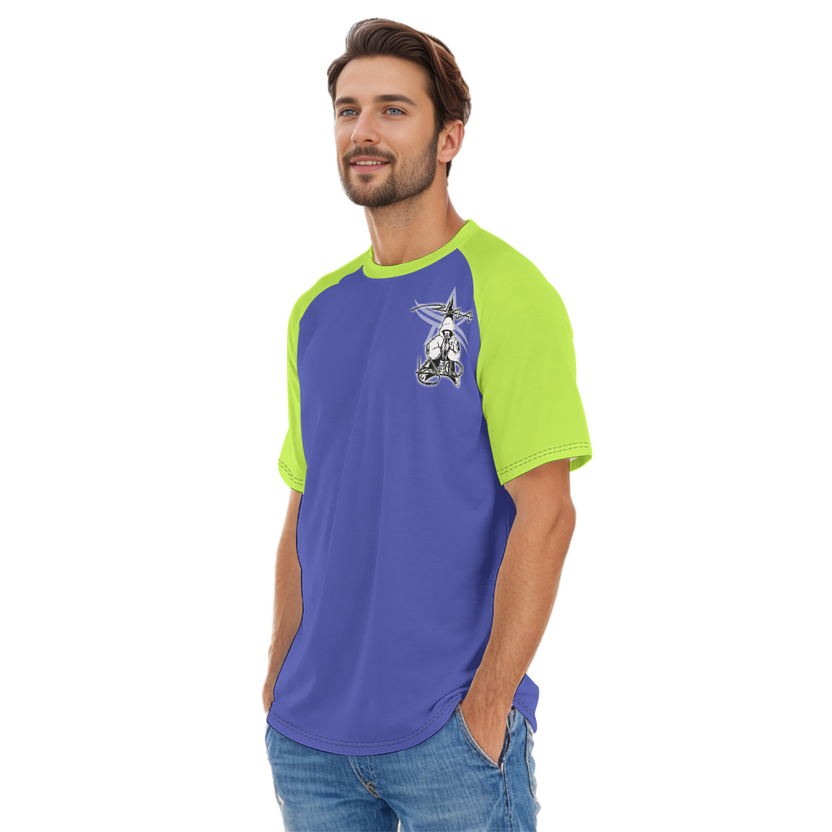 All-Over Print Men's O-neck Short Sleeve T-shirt - 2GS AGG SAFETY BLU/GRN - Image 2