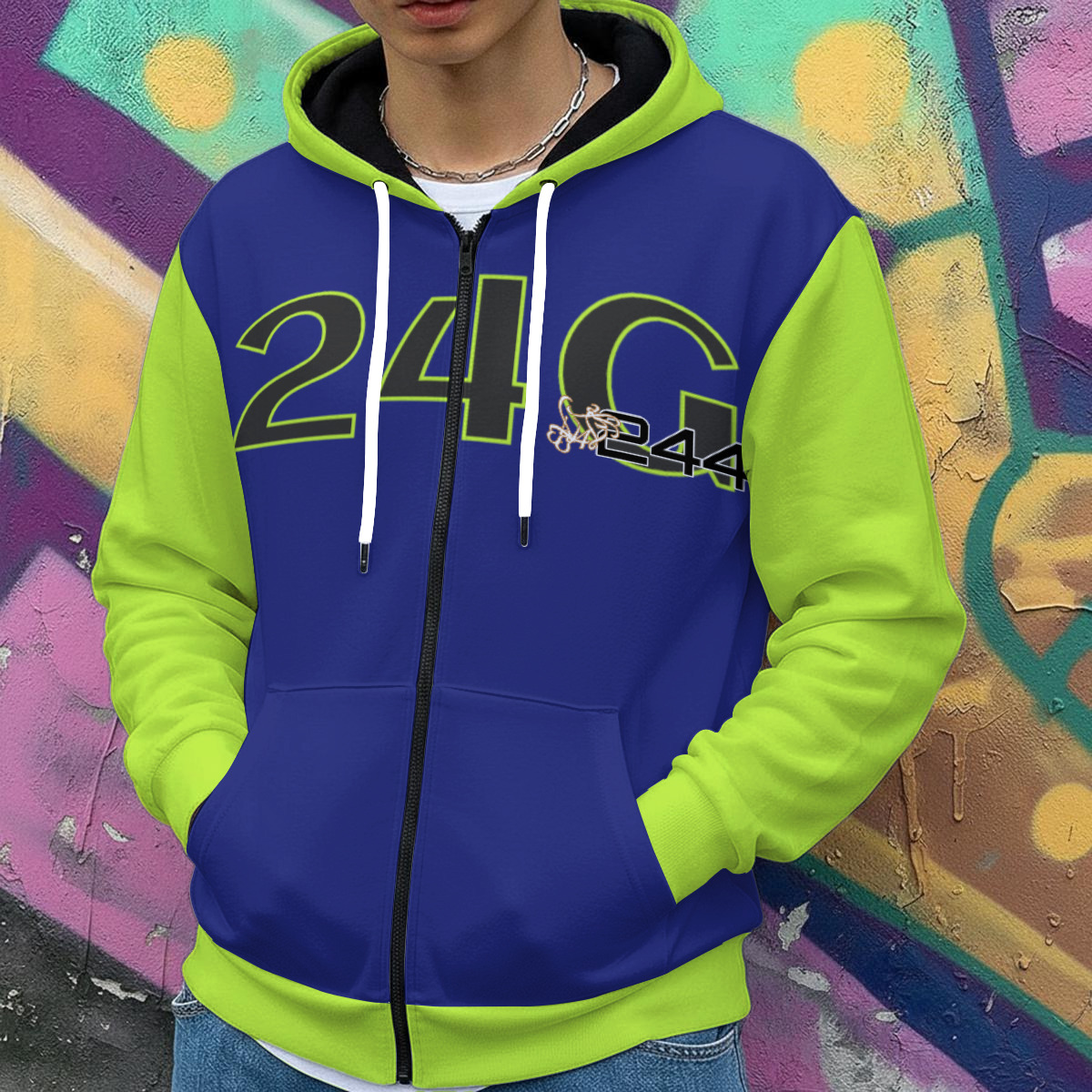 Men's Heavy Fleece Zip Up Hoodie - 2GS SAFETY BLU/GRN