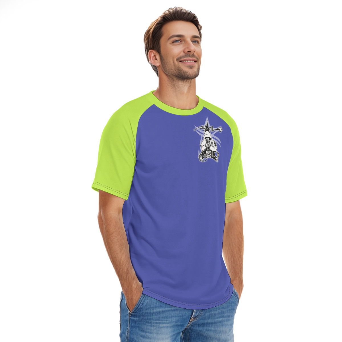 All-Over Print Men's O-neck Short Sleeve T-shirt - 2GS AGG SAFETY BLU/GRN - Image 3